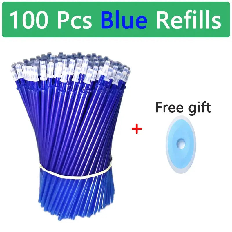 100 pcs blue erasable gel pen refills bundle with free blue disk gift