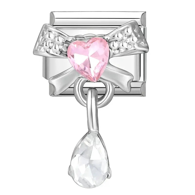 Zircon Moon Cherry Bow Knot Butterfly Heart Star Italian Charm Links For 9mm Bracelet Stainless Steel DIY Jewelry Gifts