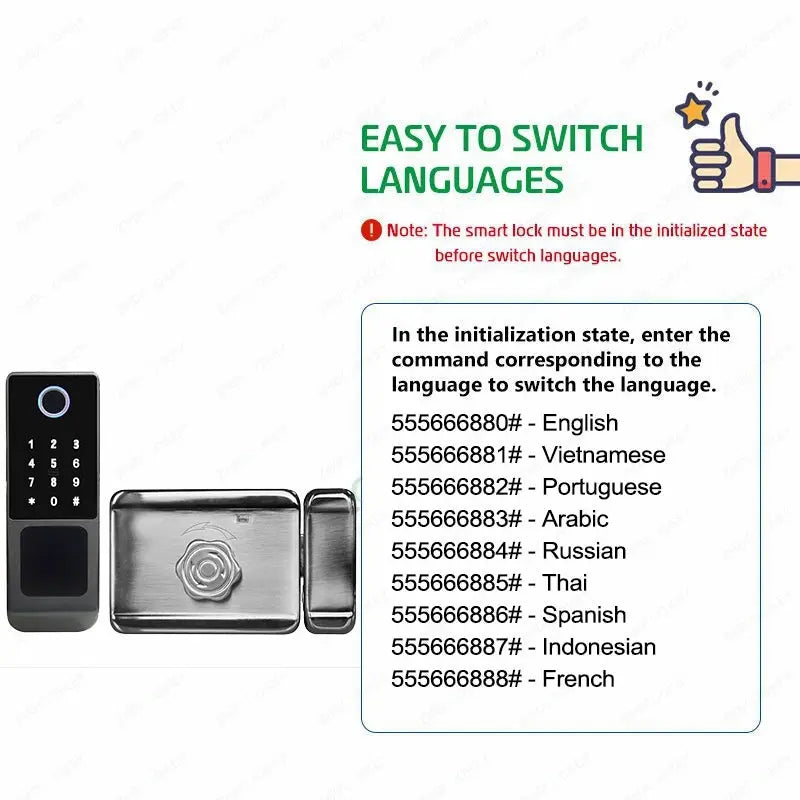 Tuya WiFi double-side fingerprint door lock with keypad, stainless steel finish for outdoor gate