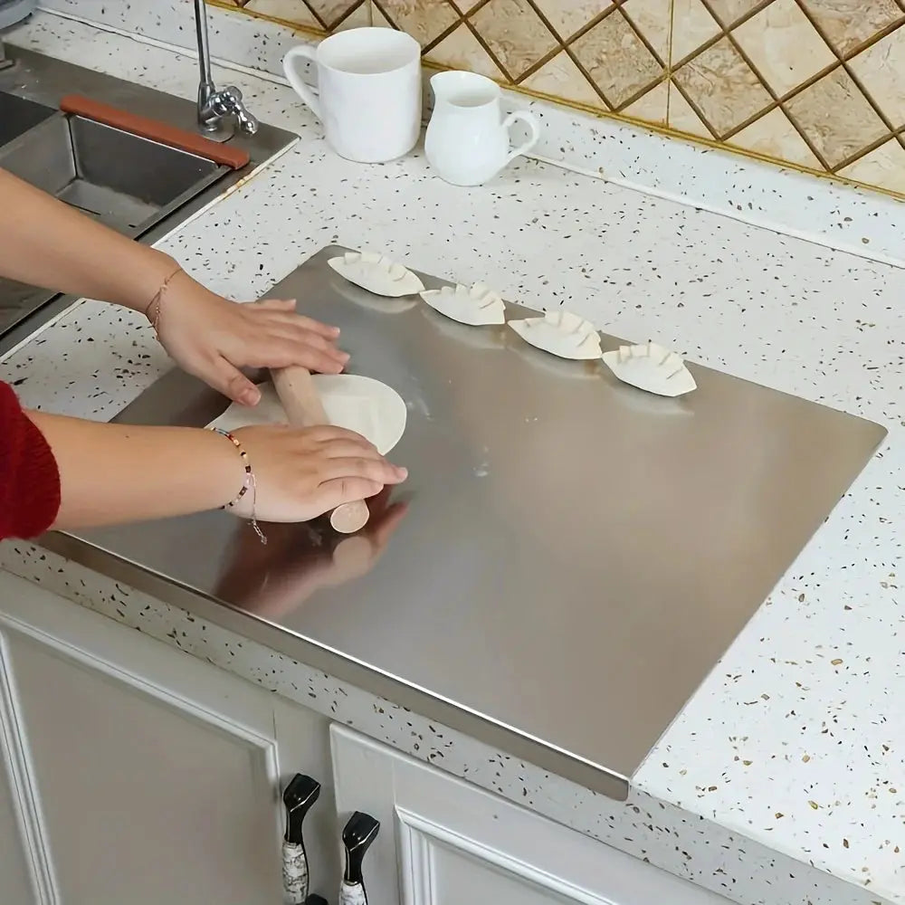 Stainless Steel Cutting Board Heavy Duty Non Slip For Meat Vegetables And Baking Easy Clean With Safety Lip