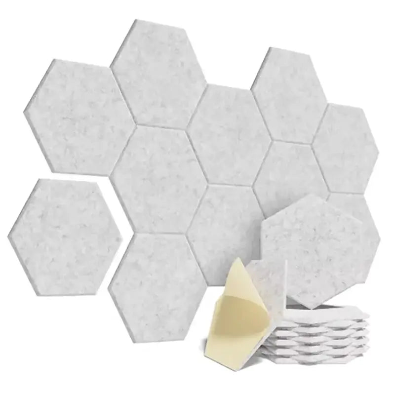 12 Pack Hexagonal Self Adhesive Acoustic Panels Y Lined Design to Absorb Noise and Eliminate Echoes Black