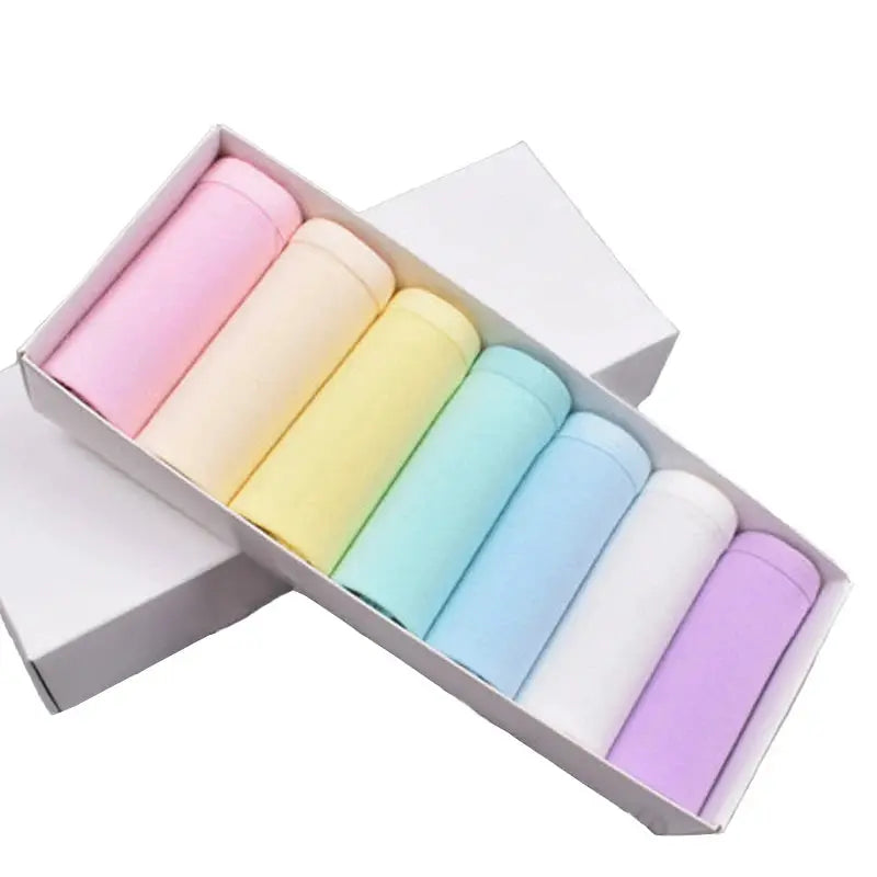 7-pack pastel cotton women's panties, breathable soft briefs in solid colors in a white box.
