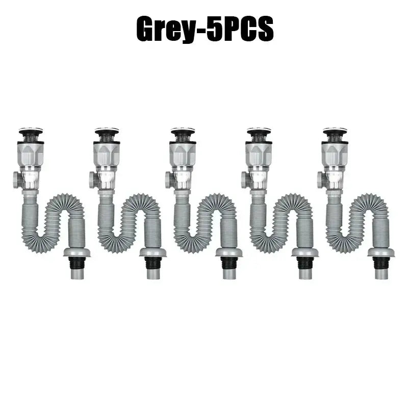 Kitchen sink drain hoses set, grey, 5pcs, corrugated pipes for universal horizontal and vertical drains
