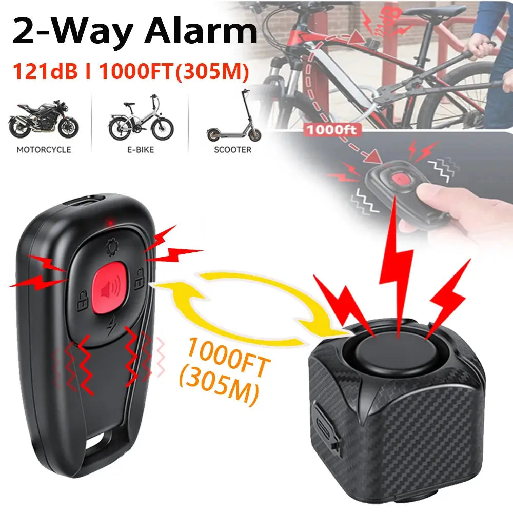 Hollarm wireless bike alarm set (2-piece): black remote with red button and vibration alarm unit, 1000 ft range