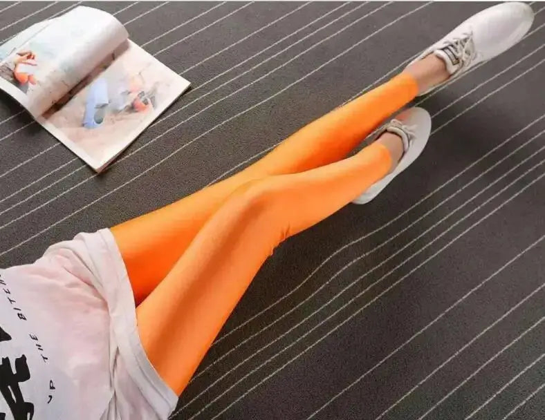 VivaWear Spring Solid Candy Neon Leggings For Women High Stretch Breathable Polyester All Day Comfort