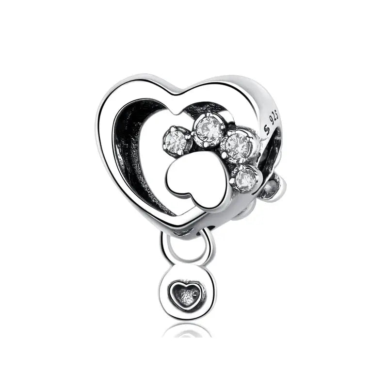925 Sterling Silver Paw Print Charm Beads for Dogs and Cats Jewelry Pendant Fit for Bracelets Necklaces DIY Projects