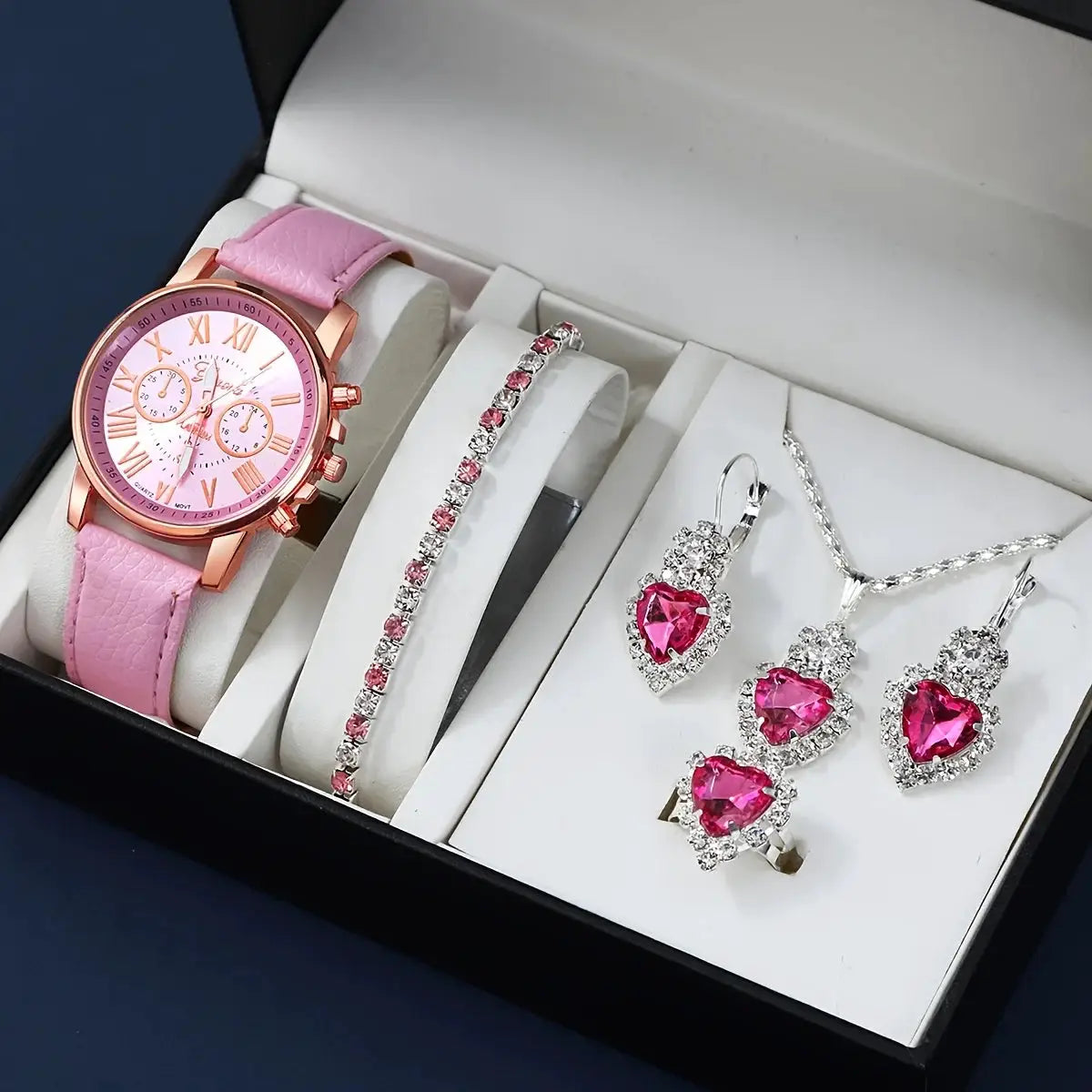 NovaStyle Fashion Quartz Watch And Jewelry Set Shock Resistant Circular Analog Digital Display Zinc Alloy Case