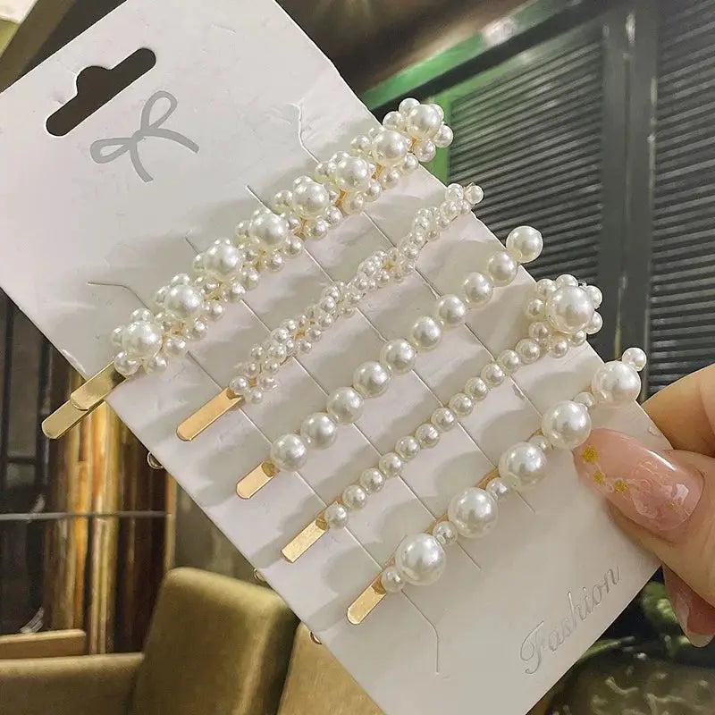 Korean Inspired Luxe Pearl Hair Clips With Geometric Alloy And Plastic Pins For Women Secure Fashion Accessory