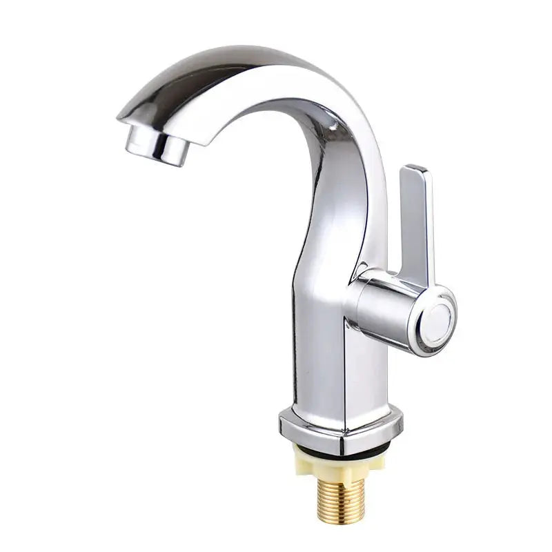 Chrome basin faucet with single-lever, deck-mounted design.
