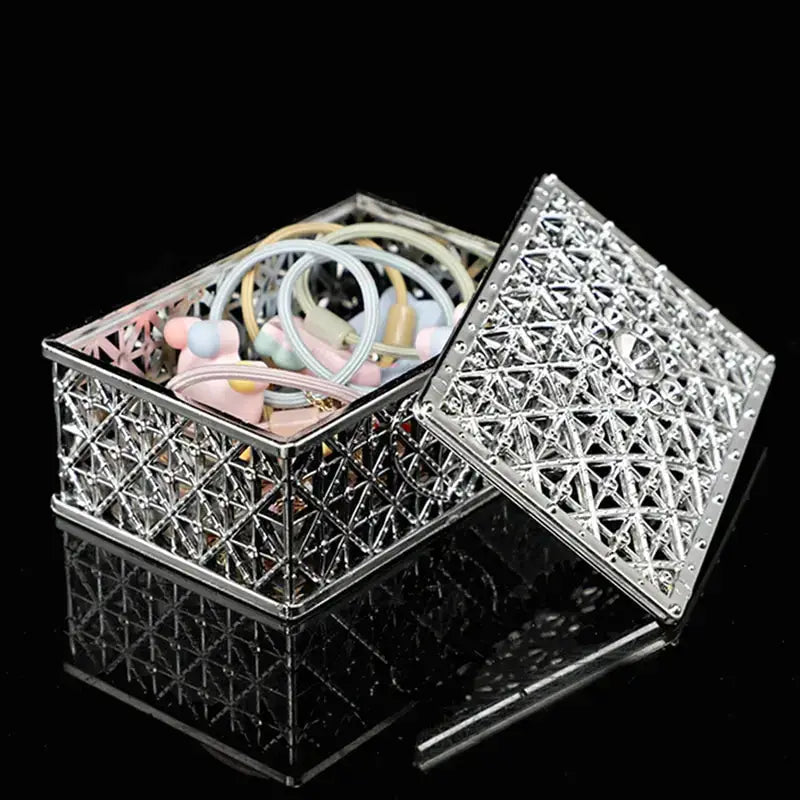 AuroraLux Two Piece Treasure Jewelry Box Set Silver Hollow Flower Pattern Travel Storage For Necklace Earrings Ring
