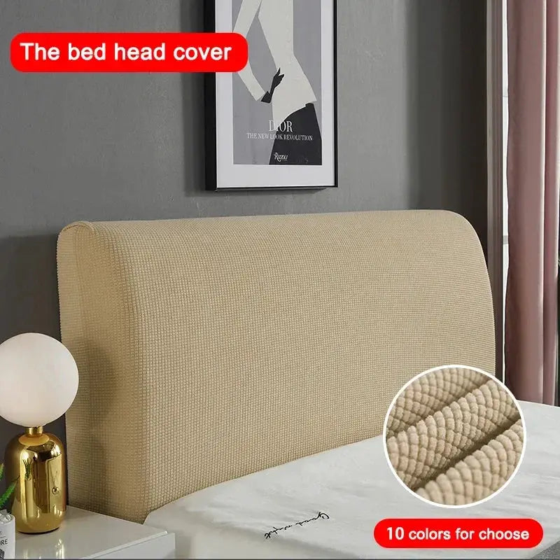 Bed headboard cover in beige polar fleece, elastic thickened design for home use
