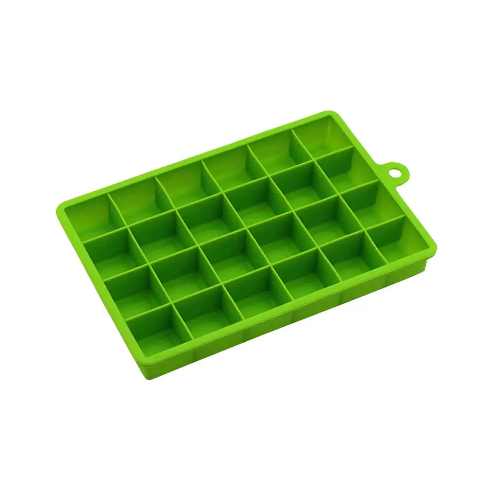 Silicone ice cube mold 24-grid green square tray with side handle