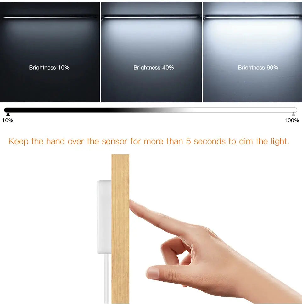 Wooden under-cabinet LED light with motion sensor and touch dimmer; 1–6 pcs kit