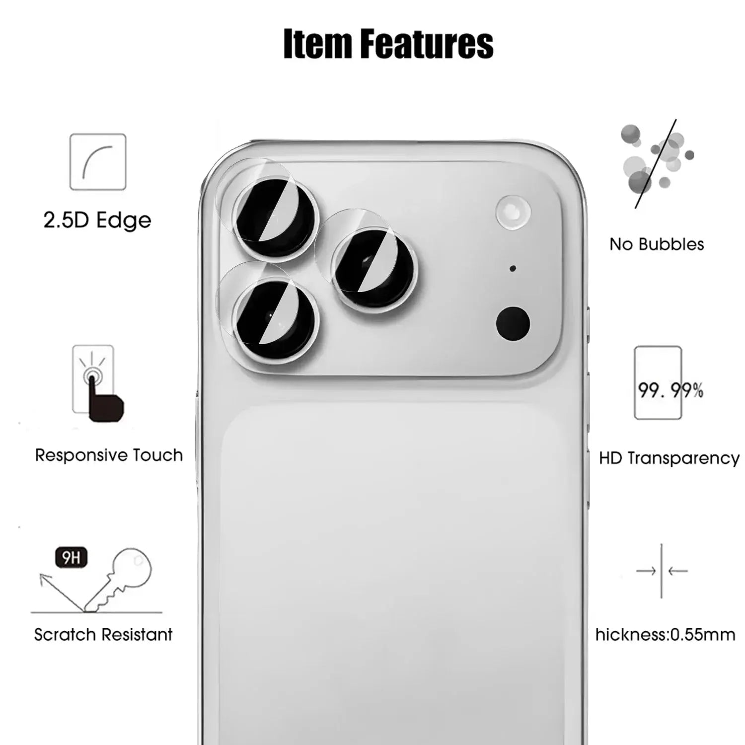 Simples Market camera lens tempered glass for iPhone 17 Pro Max/17 Air, full-coverage, anti-scratch, HD transparent