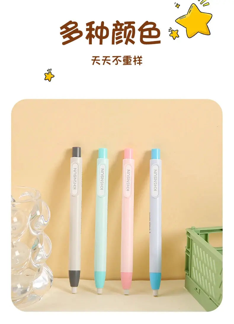 KHINSUN retractable pencil erasers—set of 4 pastel colors (gray, mint, pink, blue) with KHINSUN branding