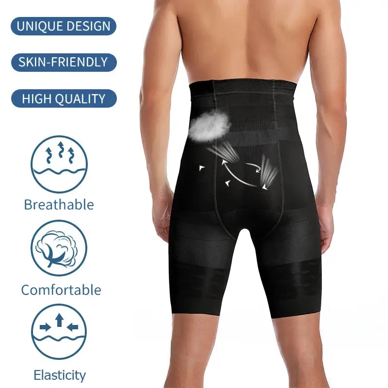 Men's tummy-control high-waist shorts 3XL by Simples Market, black breathable compression shapewear