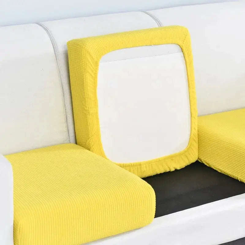 Polar fleece sofa seat cushion cover by Simples Market, elastic yellow cushion covers (3 pieces)