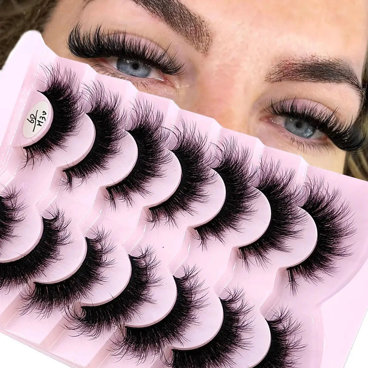 HBZGTLAD 7 Pair Faux Mink Lashes Fluffy Natural Look False Eyelashes Volume Wispy Crossed Thick Fox Eye Cat Eye