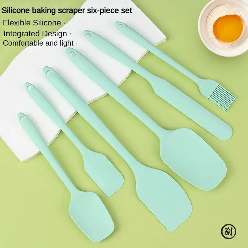 Six Piece Silicone Spatula Set For Baking And Cake Frosting Kit With Brush Nonstick Scrapers And Cream Spreads