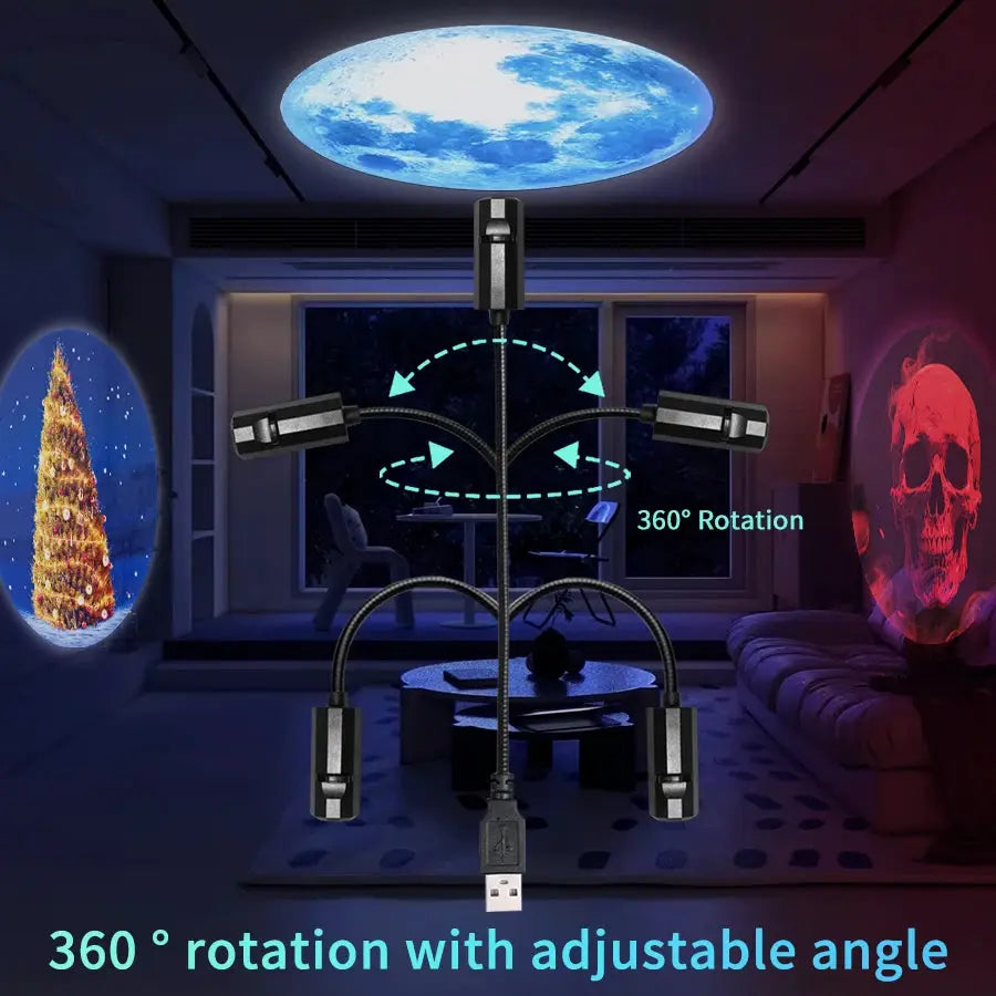 LED Halloween Moon Lamp USB Projector Night Light For Ceiling And Wall Atmosphere Mood Lighting Adjustable