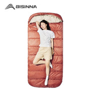 BISINNA large camping sleeping bag, coral red exterior with beige lining, lightweight 3-season long size