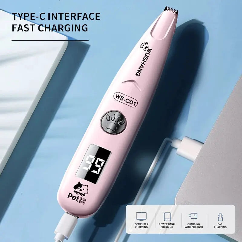 Pet Dog Electric Groomer Trimmer With LED Light Waterproof And Low Noise For Face Feet Ears Paws Cat Dog Shaver