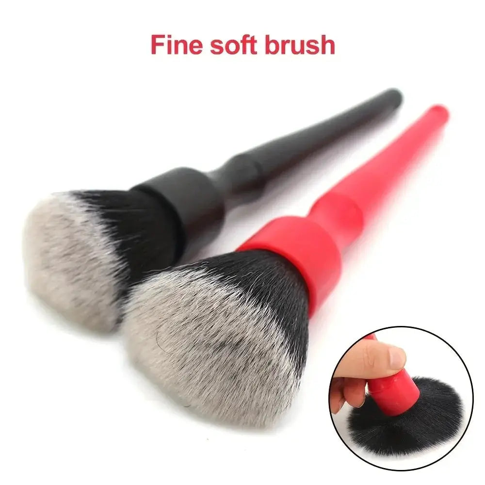 Pair of car detailing brushes with ultra-soft synthetic bristles and black and red handles