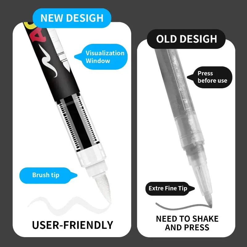 8pcs Simples Market black and white acrylic paint marker set with large ink capacity; brush tip and extra-fine tip