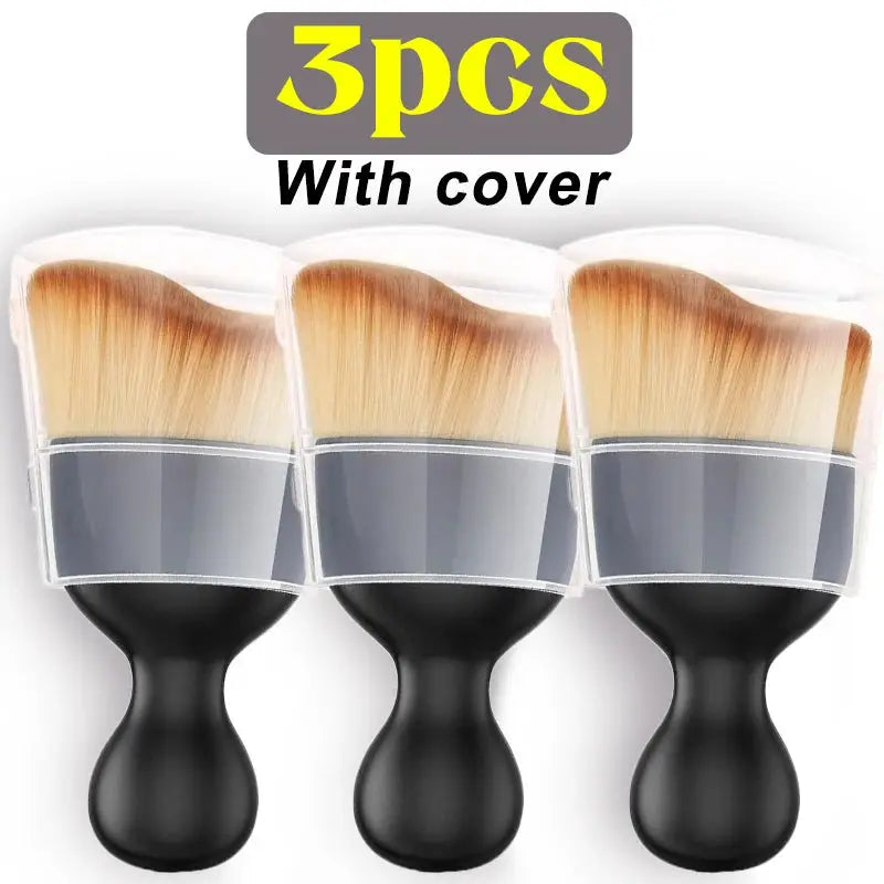 Car interior cleaning brush set, 3-piece with covers and black handles