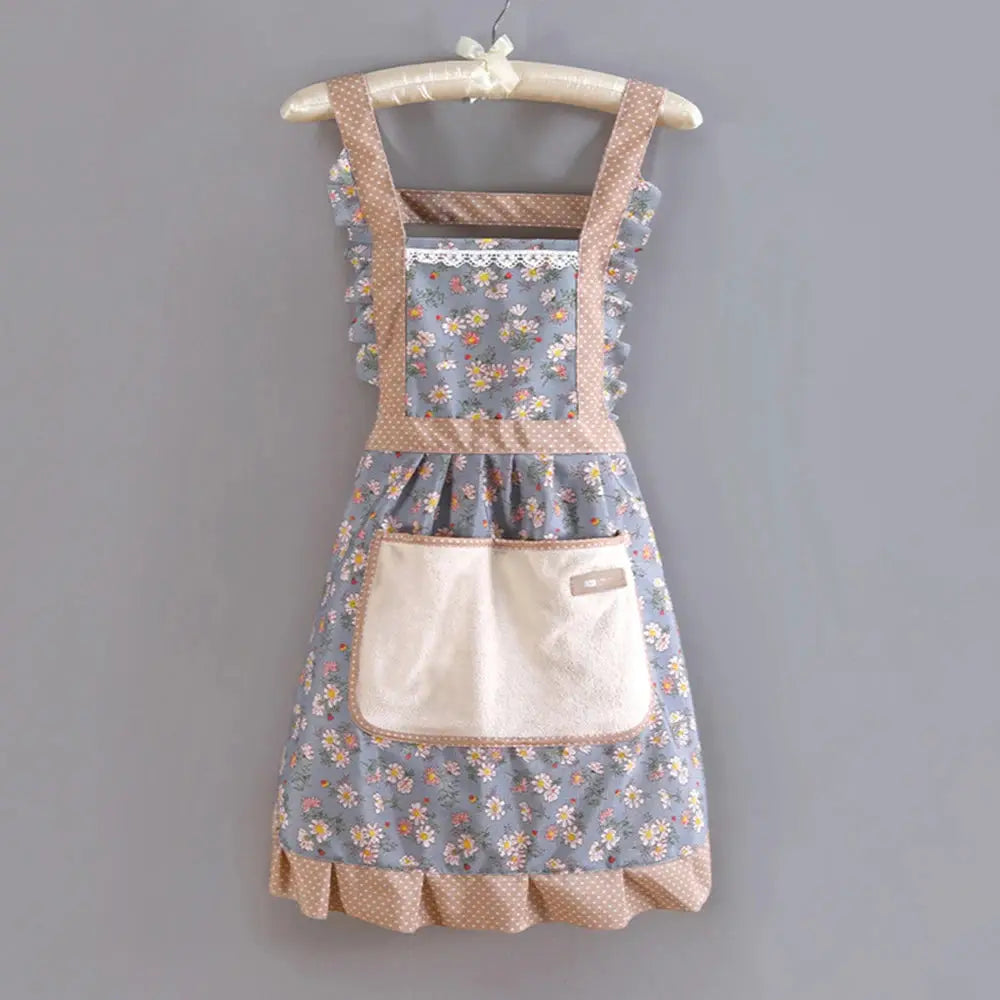 Women's Floral Kitchen Apron With Pockets Adjustable Chef's Apron For Cooking Baking Grilling