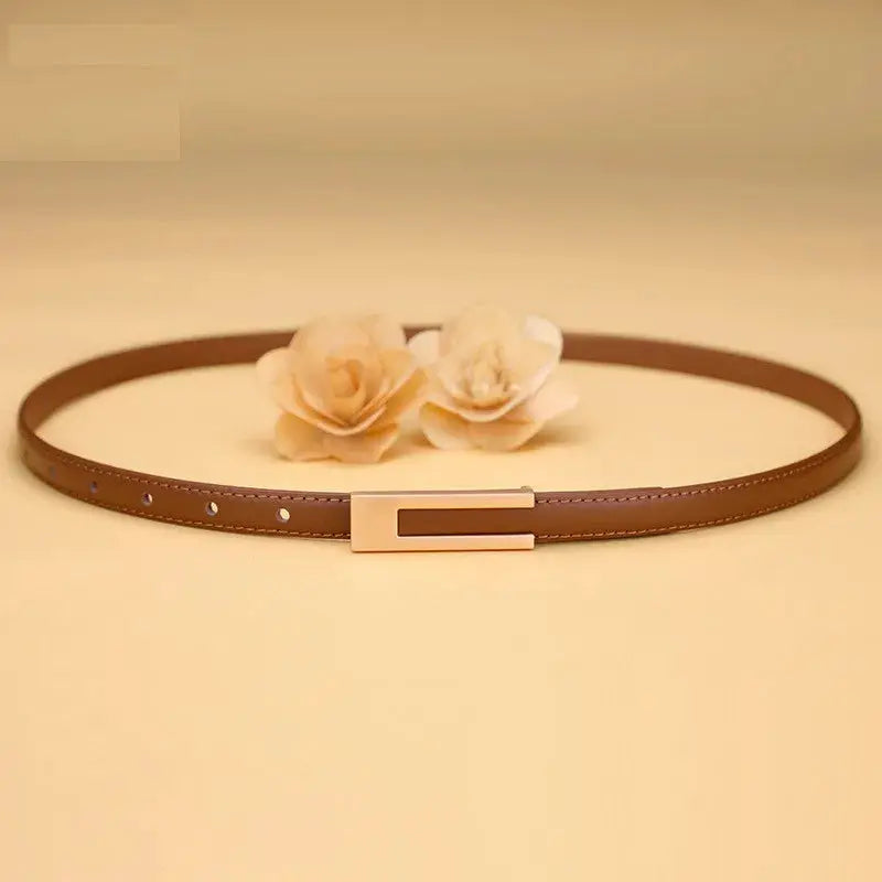 NovaStyle Women PU Leather Thin Waist Belt Adjustable With Metal Accent Korean Fashion Belt