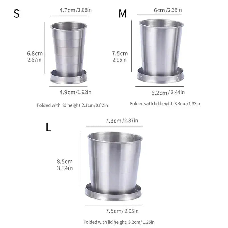 Simples Market stainless steel folding camping cups set - 3-piece S/M/L telescopic cups