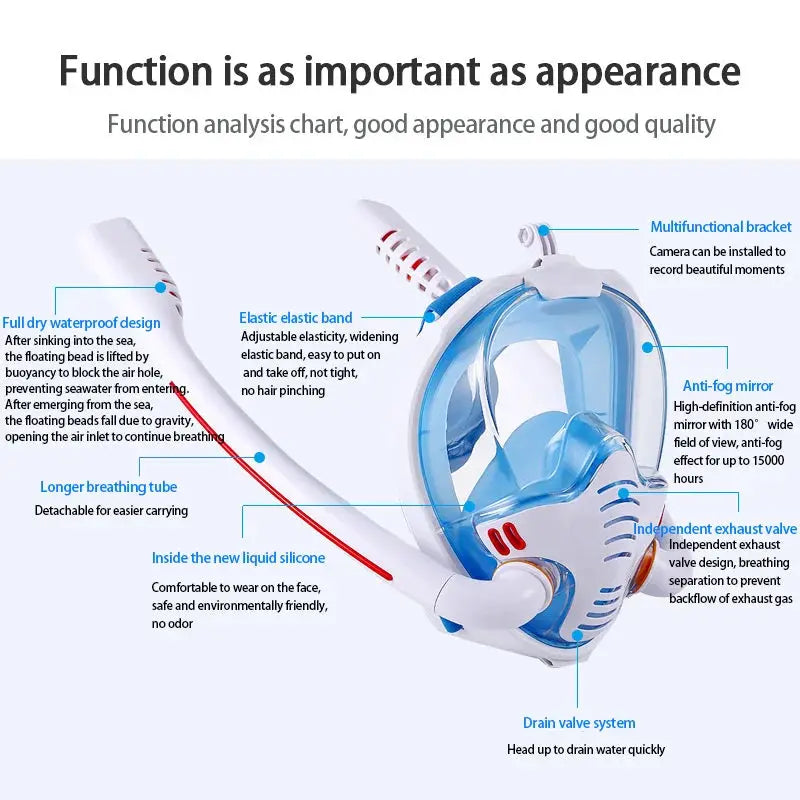 Double Tube Silicone Full Dry Snorkeling Mask For Adults Self Contained Underwater Breathing Goggles