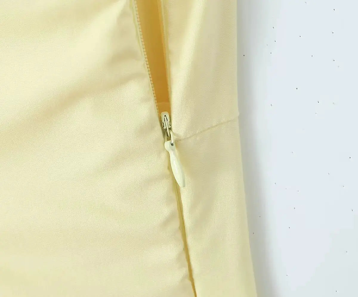 Yenkye Sexy Elegant Fishbone Waist Mini Dress Yellow Lace Up Back