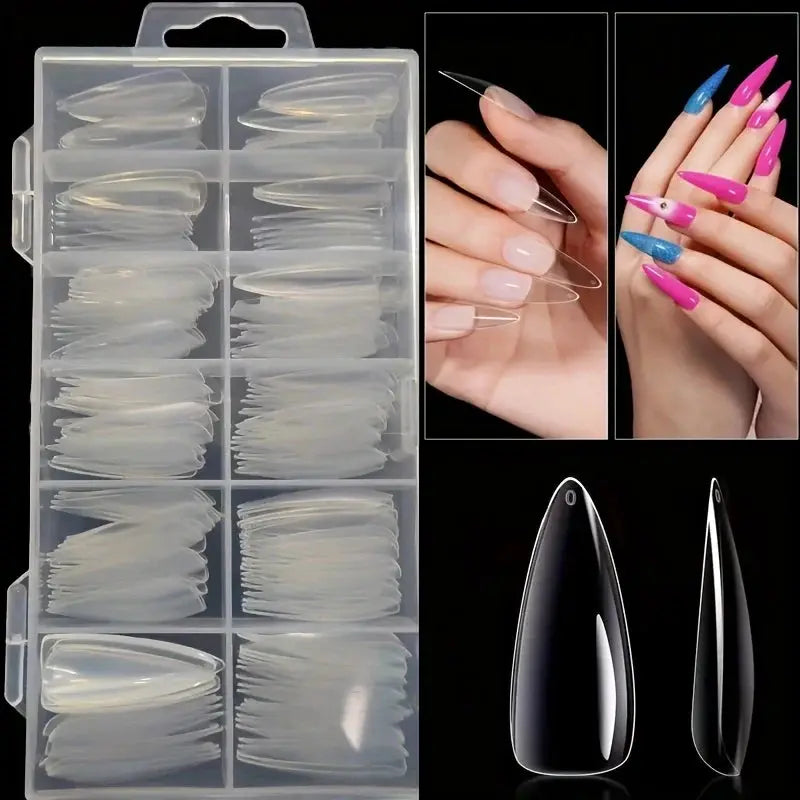 NovaNail Transparent 120 Piece Acrylic Press On Nails Set Mixed Coffin Almond Oval Square Shapes For Full Coverage