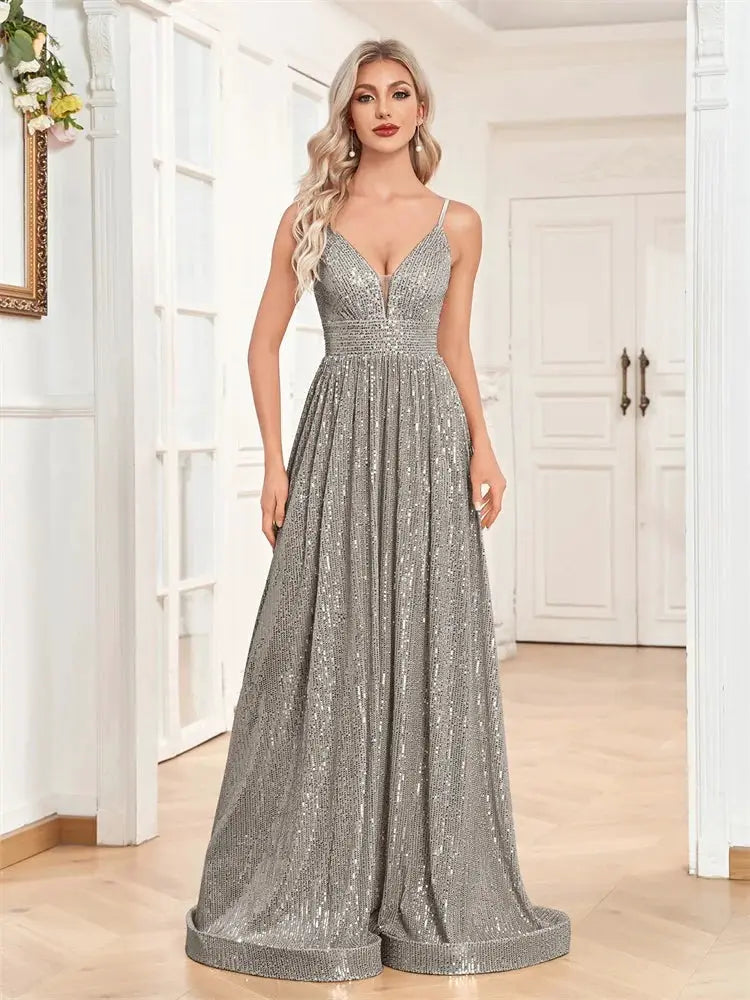 Elegant Backless Sequined Mermaid Evening Gown For Weddings And Proms