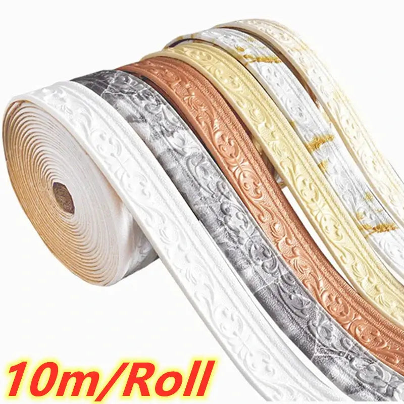HomeGuard 3D Self Adhesive Waterproof Wall Trim Skirting Border Baseboard 10m Roll Easy Install