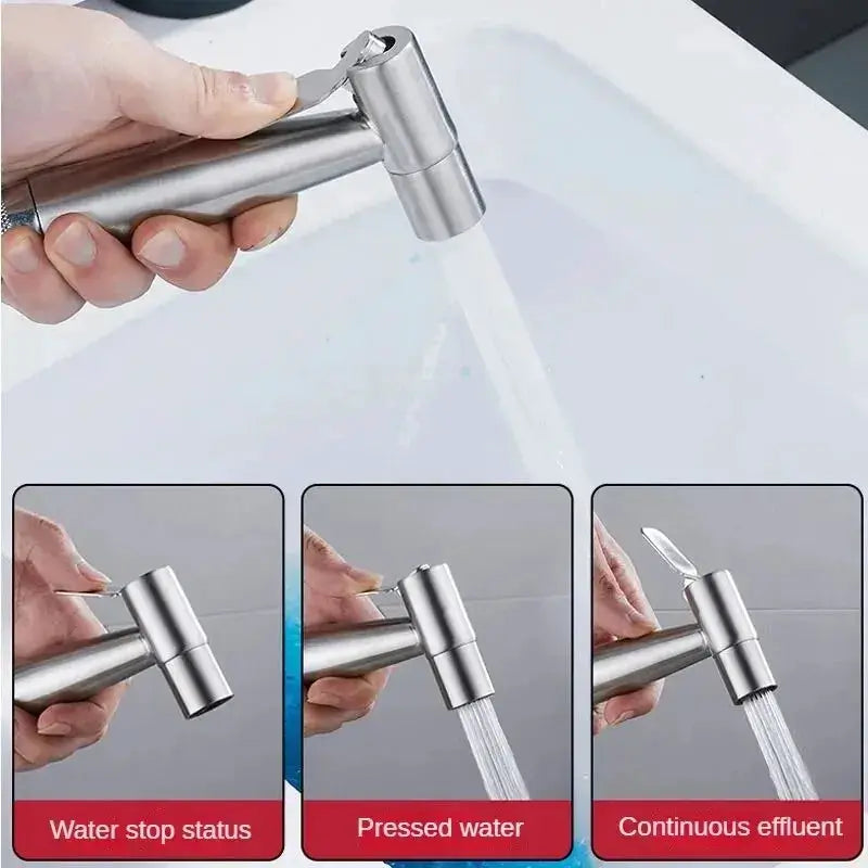 Stainless steel handheld bidet spray gun set with lever control