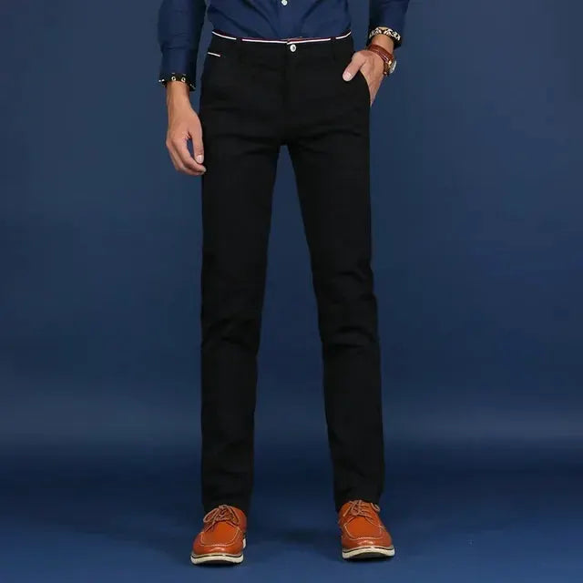 Simples Market men's black cotton office trousers, solid color.