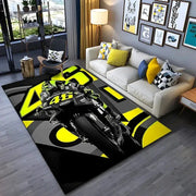 Doctor Cartoon Head Yellow Racing Theme Rug With Number 46 Signature For Living Room And Bedroom Decor