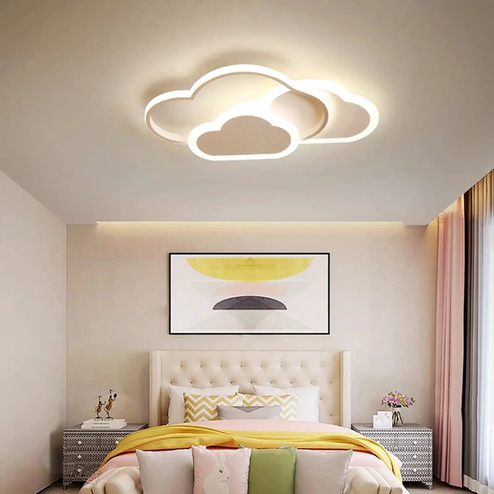 Cloud-shaped LED ceiling lamp, white, 22-inch (52 cm), modern minimalist bedroom lighting.