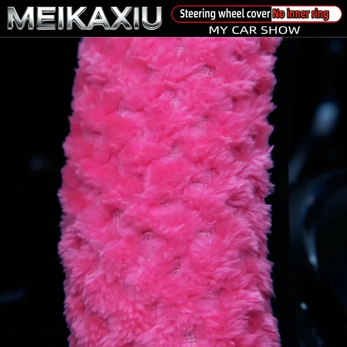 Pink plush steering wheel cover with short fur, elastic fit, Simples Market