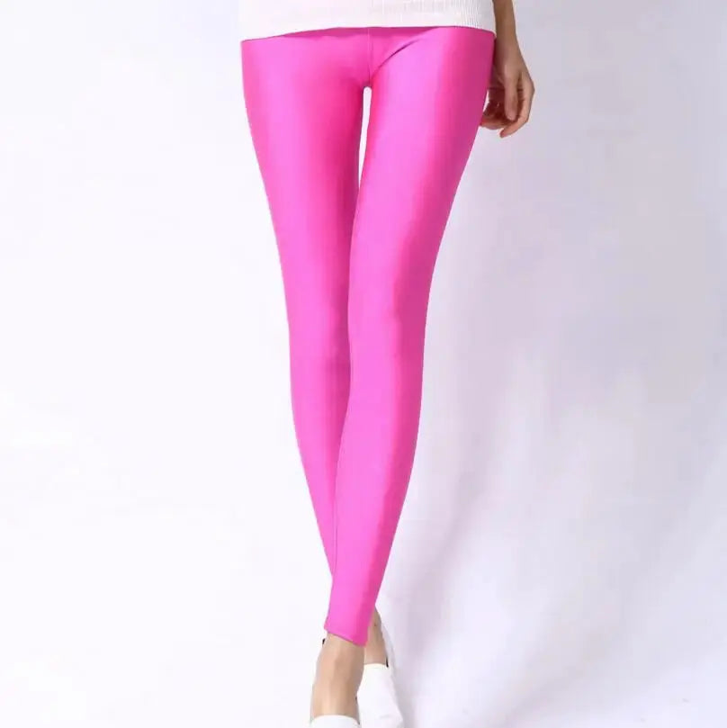 VivaWear Spring Solid Candy Neon Leggings For Women High Stretch Breathable Polyester All Day Comfort