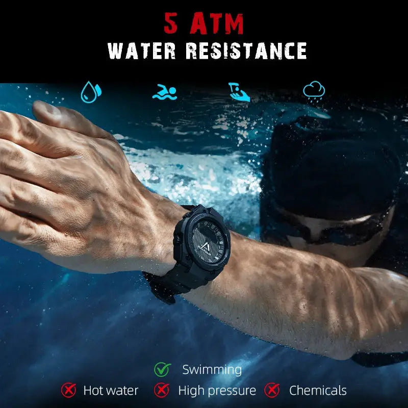 North Edge Fortress 2026 men's digital watch, black rugged outdoor sport design, 5 ATM water resistant