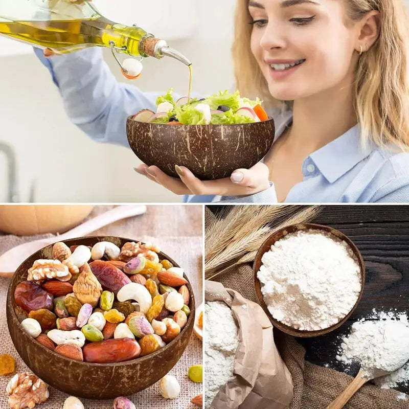 Natural Coconut Bowl Set With Coconut Spoons And Wooden Bowls Eco Friendly Kitchen Tableware For Salads Smoothies Ramen