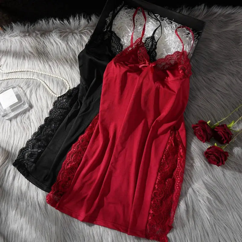 LuxeSilk Satin Nightgown Faux Silk Sleepwear Spaghetti Straps V Neck for Sleek Summer Comfort Women