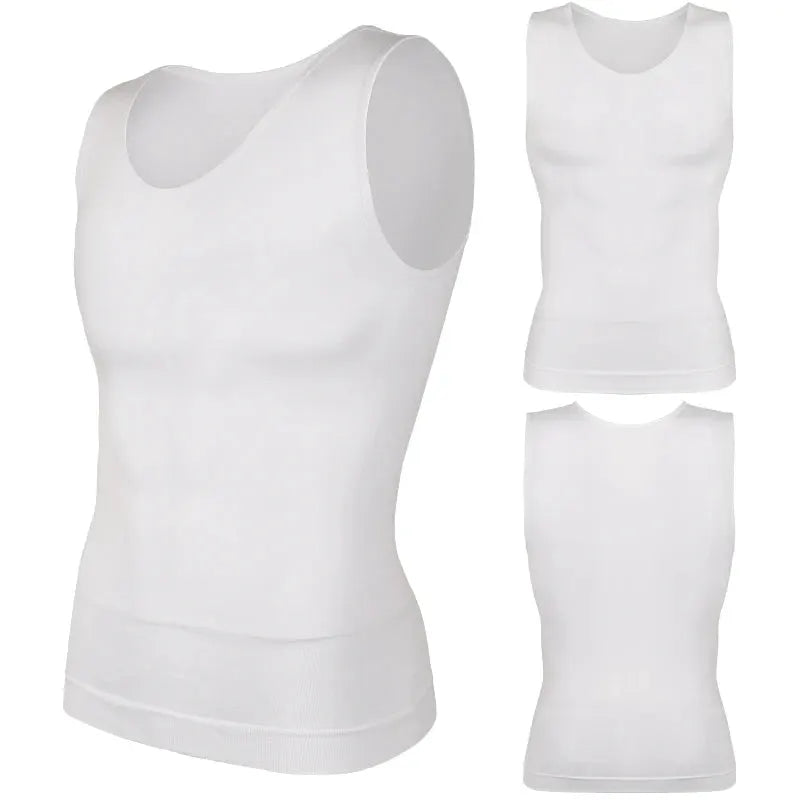 Simples Market white men's compression shirts 3-pack; sleeveless tummy-control tank tops