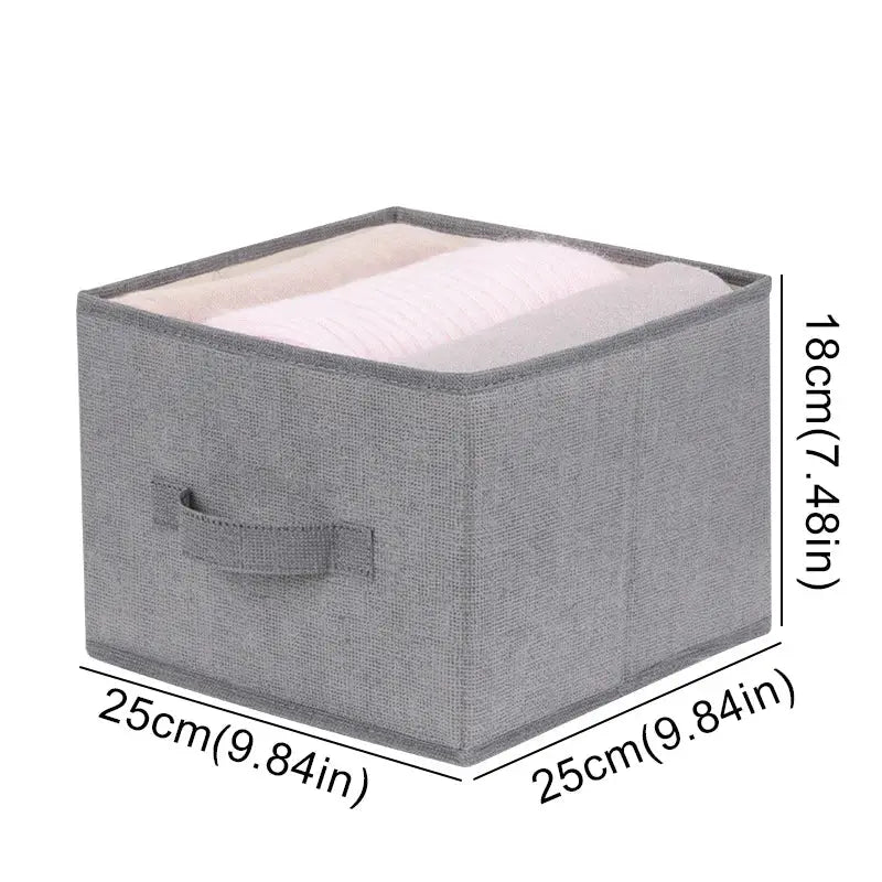 Simples Market cotton-linen hanging storage bag; gray collapsible wardrobe organizer with handle, 25cm x 25cm x 18cm