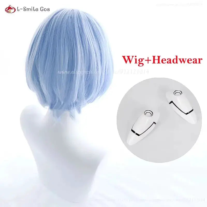 Rei Ayanami cosplay wig, short blue heat-resistant synthetic hair with wig cap by Simples Market.