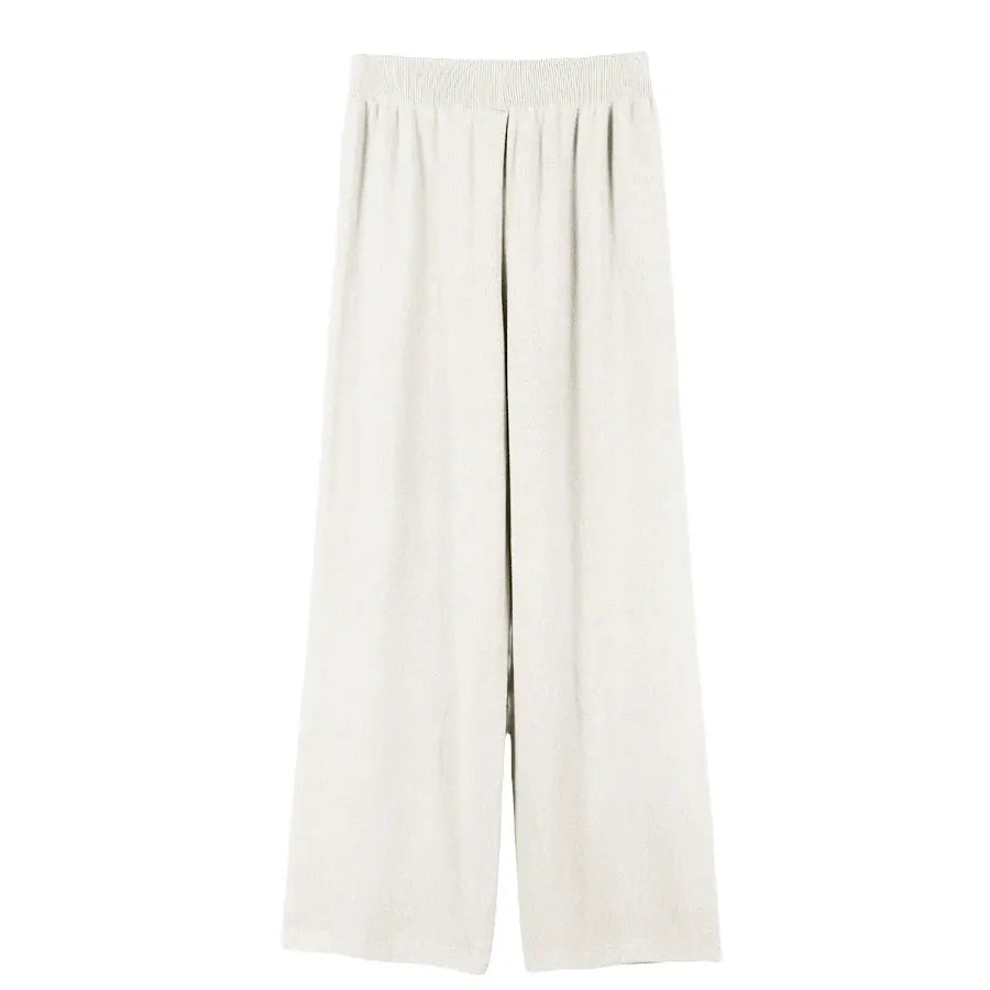 Hirsionsan Winter Women Knitted Set Polo Neck Sweater Wide Leg Pants